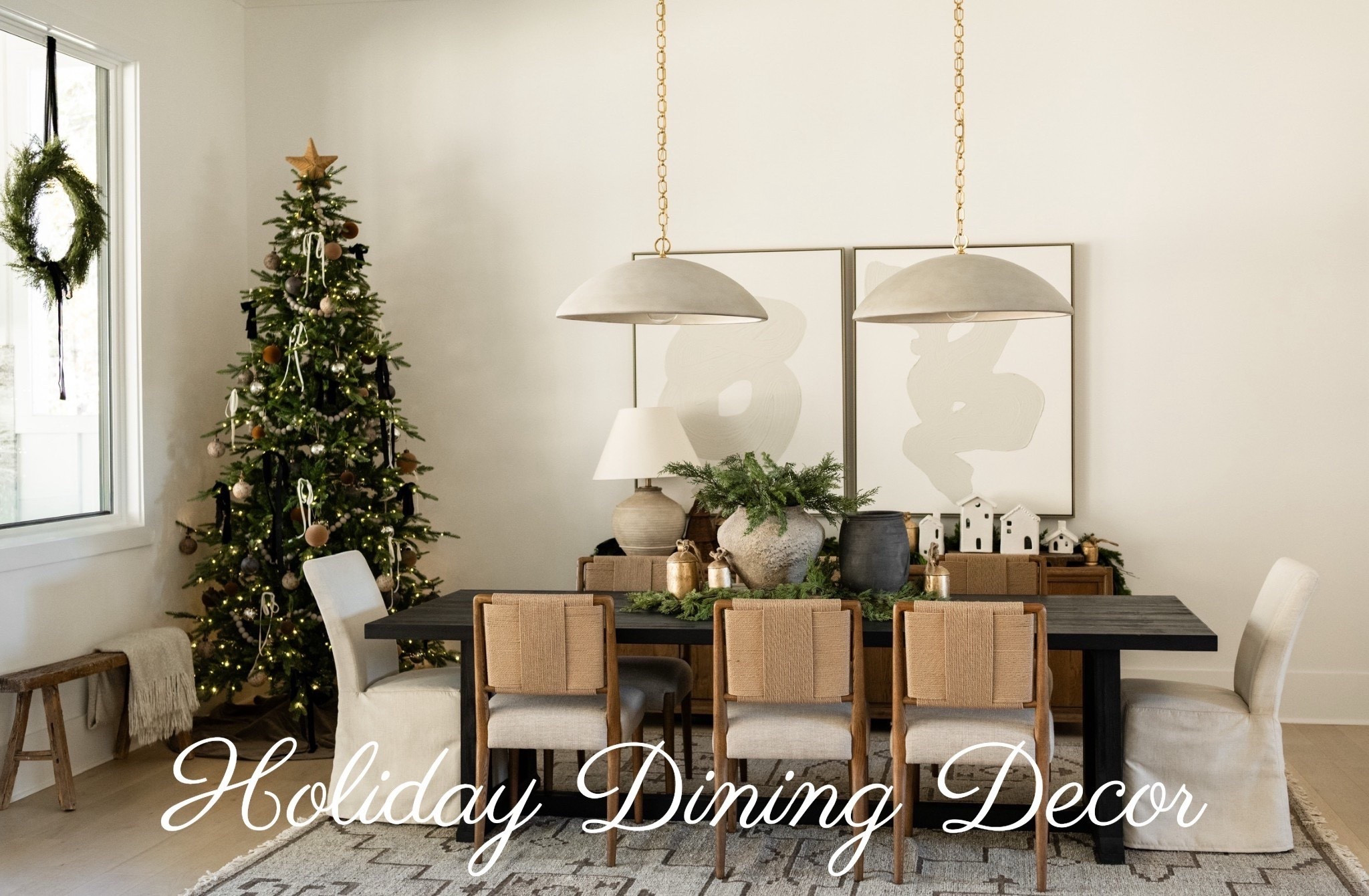 🎄 If you want your dining room to feel warm, inviting, and professionally styled for the holidays… this is your blueprint.
A fresh greenery centerpiece, neutral tones, sculptural pendant lighting, soft textiles, a modern Christmas tree, and brass accents bring the entire space to life with effortless elegance and designer balance.

#porcheandco #holidaytablescapestyling #modernchristmasdecor #neutralholidayvibes #evergreendecor #diningroominteriors #cozychristmasspace #brassaccentshome #holidaygreens #winterhomestyle

Do you want to bring our dreamy Modern Classic style interior design into your own home? 🏡 You’re in luck! Reserve our Online Interior Design packages today -> https://porcheandco.com/edesign ✨ We can’t wait to work with you & design your home with #porcheandco



#LTKSeasonal #LTKHoliday #LTKHome