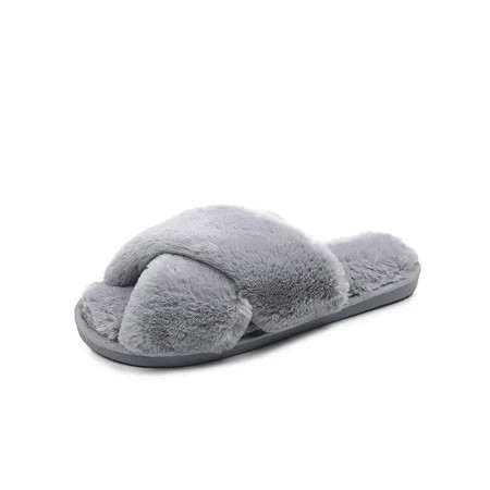 Oucaili Women s Fuzzy Slippers Indoor Bedroom Winter Warm Cozy House Shoes Soft Flat Comfy Anti-Slip | Walmart (US)