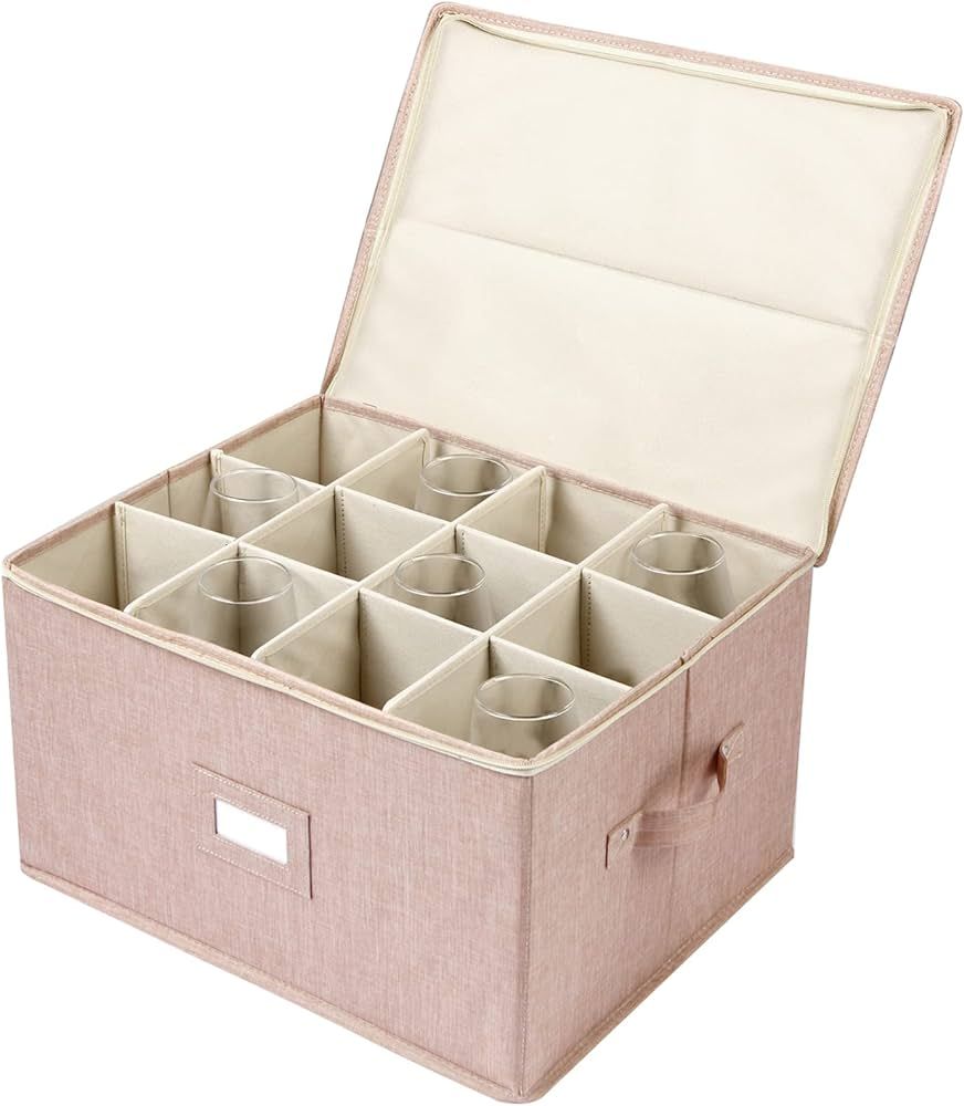 popoly Wine Glass Storage Box, Stemware Storage Cases Containers with Dividers, Stackable Moving ... | Amazon (US)