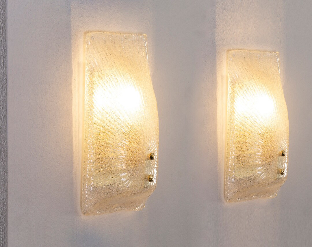 Set of 2 Vintage Murano glass wall sconce in crystal colour with brass structure, Made in Italy w... | Etsy (US)