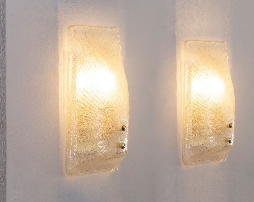 Set of 2 Vintage Murano glass wall sconce in crystal colour with brass structure, Made in Italy w... | Etsy (US)