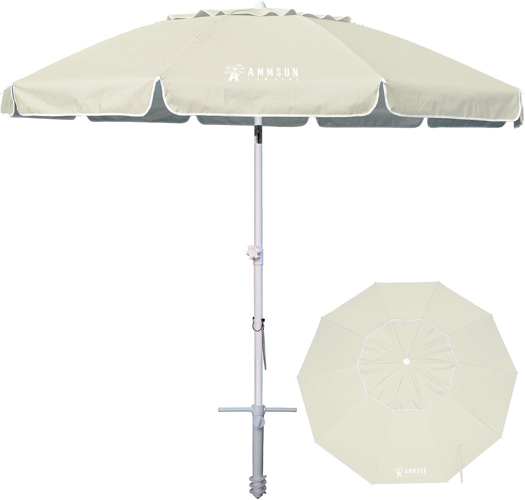 AMMSUN 8 Feet Large Beach Umbrella with Sand Anchor Heavy Duty High Wind Portable Outdoor Umbrell... | Amazon (US)