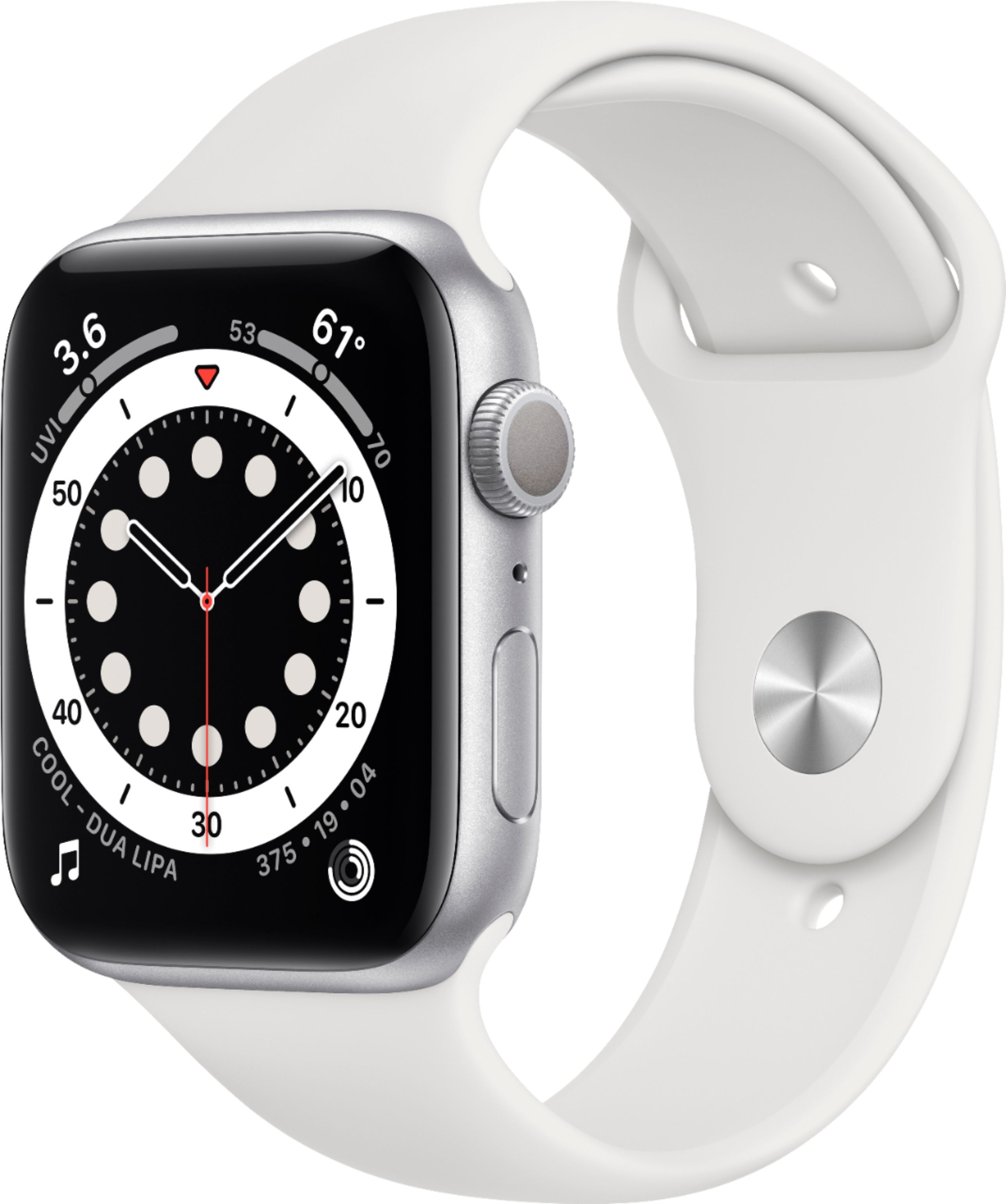 Apple Watch Series 6 (GPS) 44mm Silver Aluminum Case with White Sport Band Silver M00D3LL/A - Bes... | Best Buy U.S.