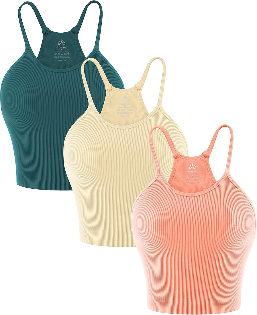 Sunzel Free to Be Tank, Crop Ribbed Tank Tops Seamless Racerback Camisoles Light Support No pad C... | Amazon (CA)