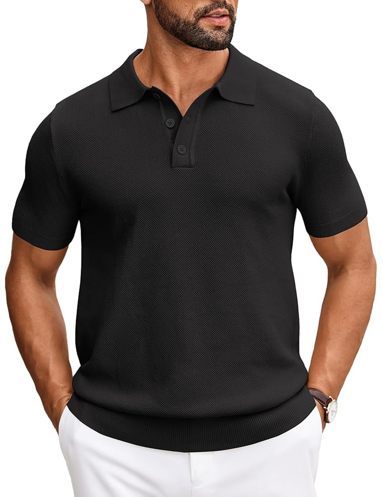 COOFANDY Mens Knit Polo Shirts Short Sleeve Classic Fit Shirts Casual Goft Collared Textured T Sh... | Amazon (US)