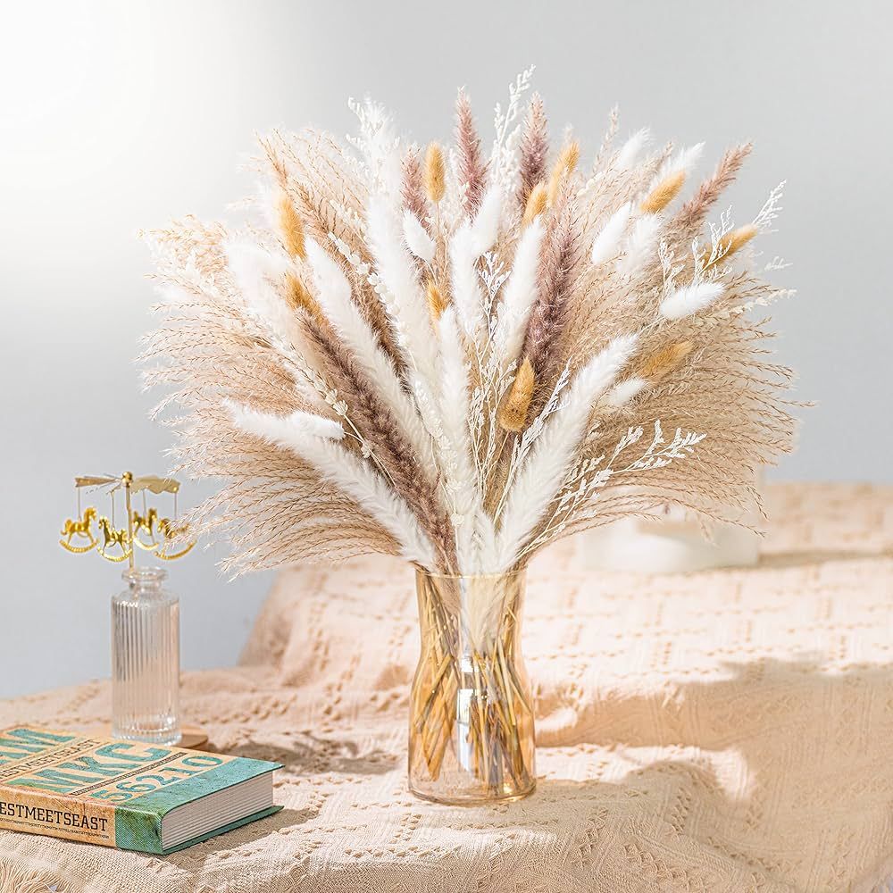 Natural Pampas Grass Mix Bouquet | Dried Pampas Bouquet for Wedding Boho Flowers Home Table Decor... | Amazon (US)