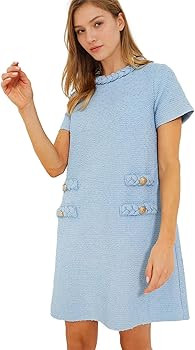 Ainangua Womens Tweed Dress Elegant Vintage Short Sleeve A Line Business Mini Bodycon Skirt Casua... | Amazon (US)