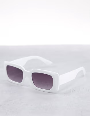 ASOS DESIGN mid square sunglasses with corner bevel in shiny white | ASOS (Global)