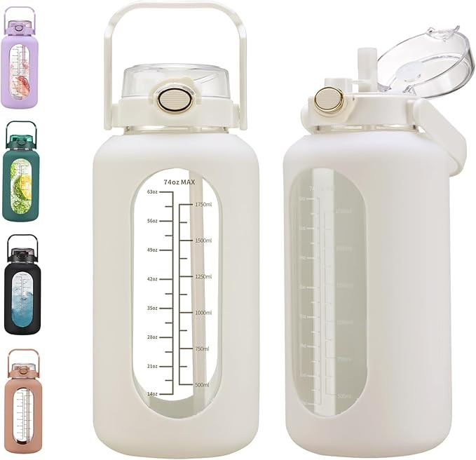 74 oz Glass Water Bolttles with Straw Large Motivational Water Bottle with Time Marker Sports Wat... | Amazon (US)