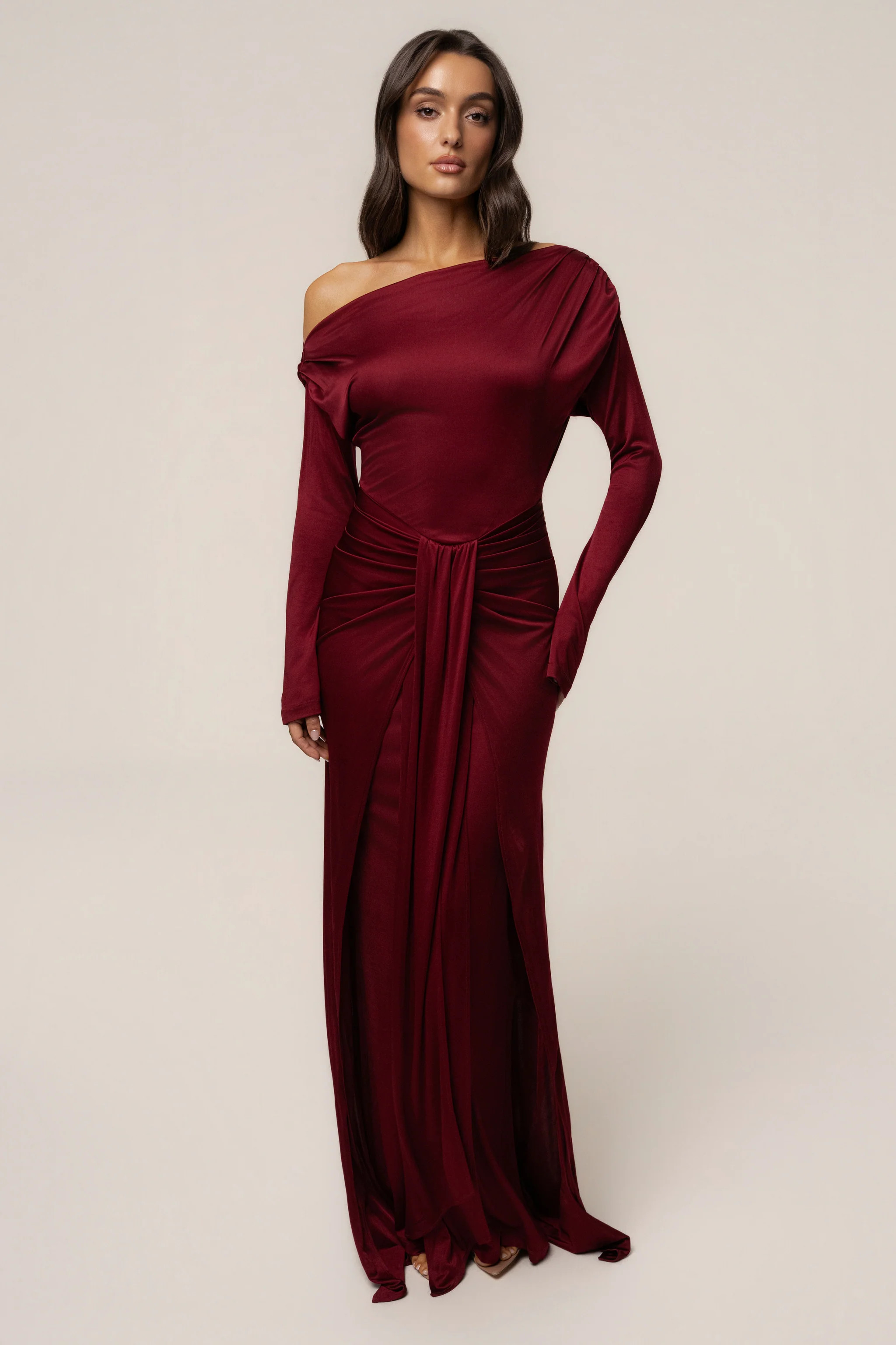 Burgundy Draped Perfection Maxi Dress | JLUXLABEL US