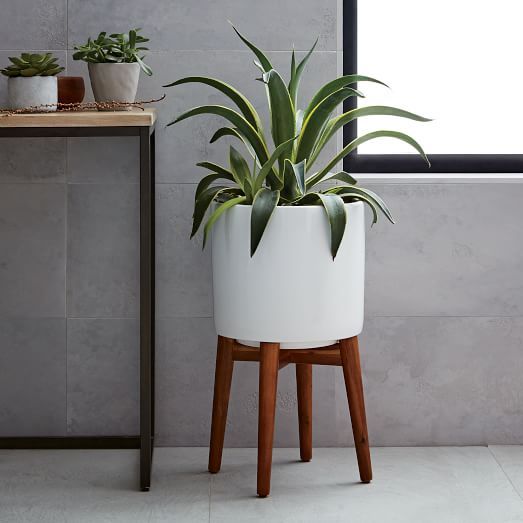 Mid-Century Turned Leg Standing Planters - Solid | West Elm (US)