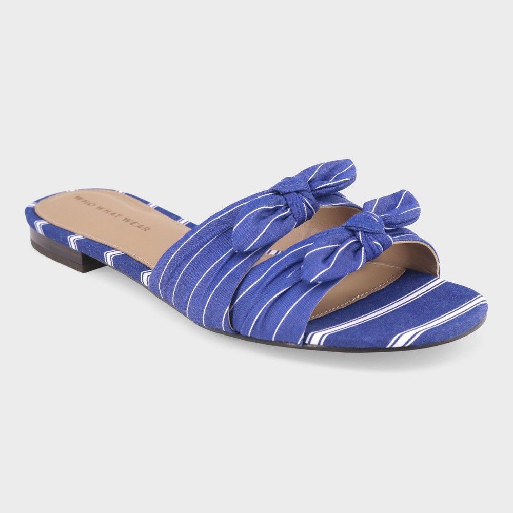 Women's Florence Striped Bow Slide Sandals - Who What Wear Blue 8.5 | Target