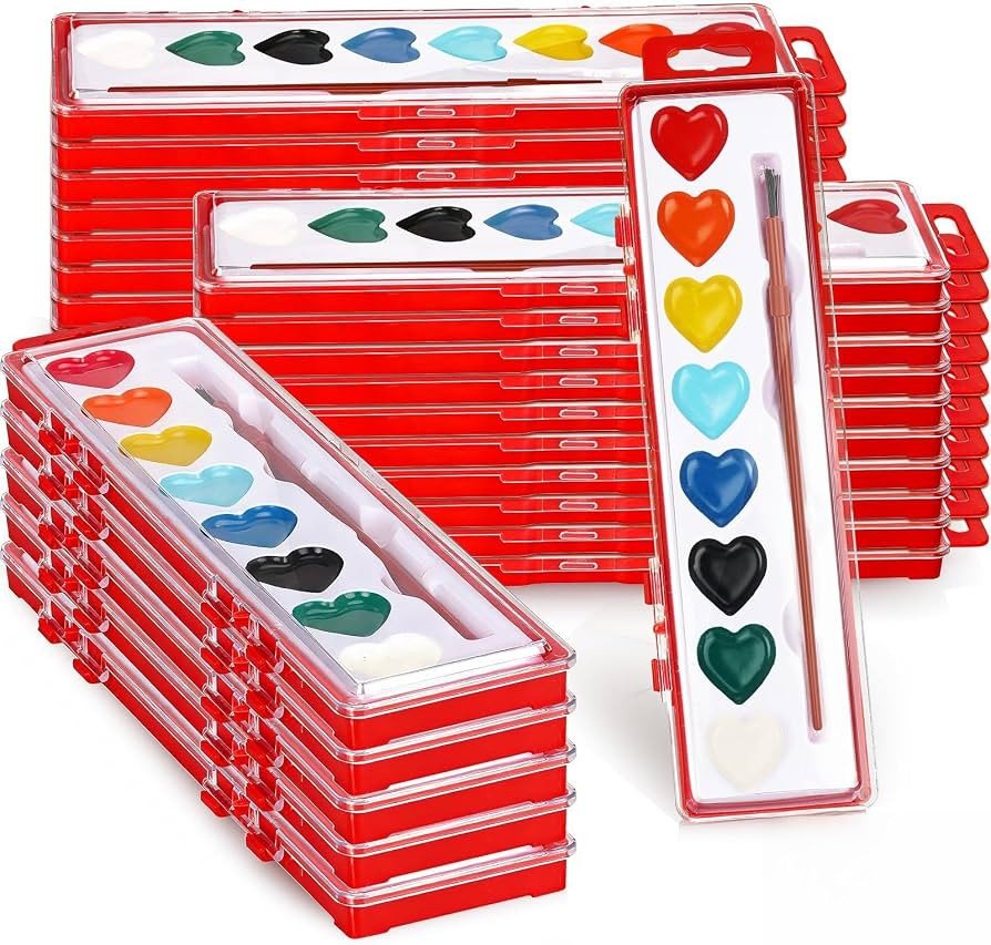 25 Pcs 8 Colors Heart Watercolor Paint Set Washable Watercolor Paint with Brushes Valentines Day ... | Amazon (US)