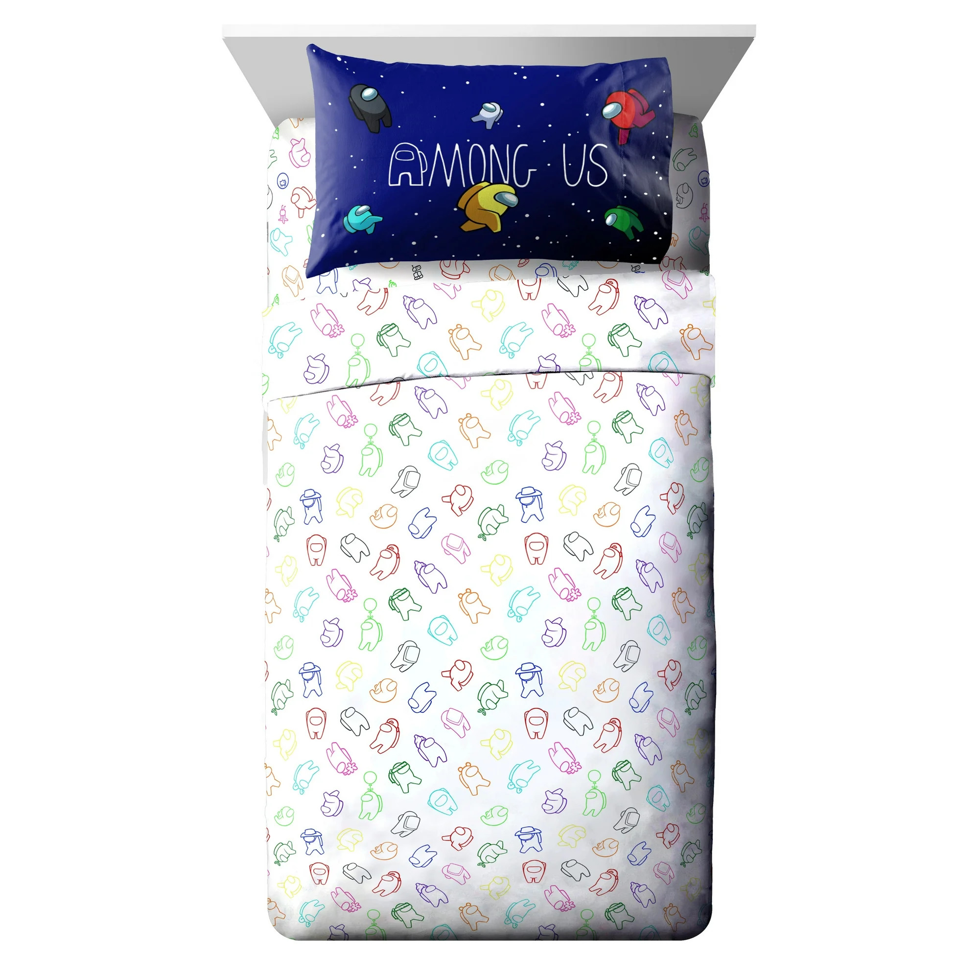 Among Us Crewmates Kids 4-Piece Full Sheet Set, Microfiber, Black, Innersloth, Gaming Bedding | Walmart (US)