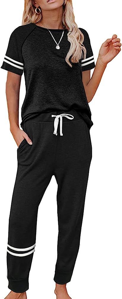 Saeklia Cozy 2 Piece Outfits Lounge Sets for Womens Loungewear Long Sleeve Tops and Joggers Sweatpan | Amazon (US)