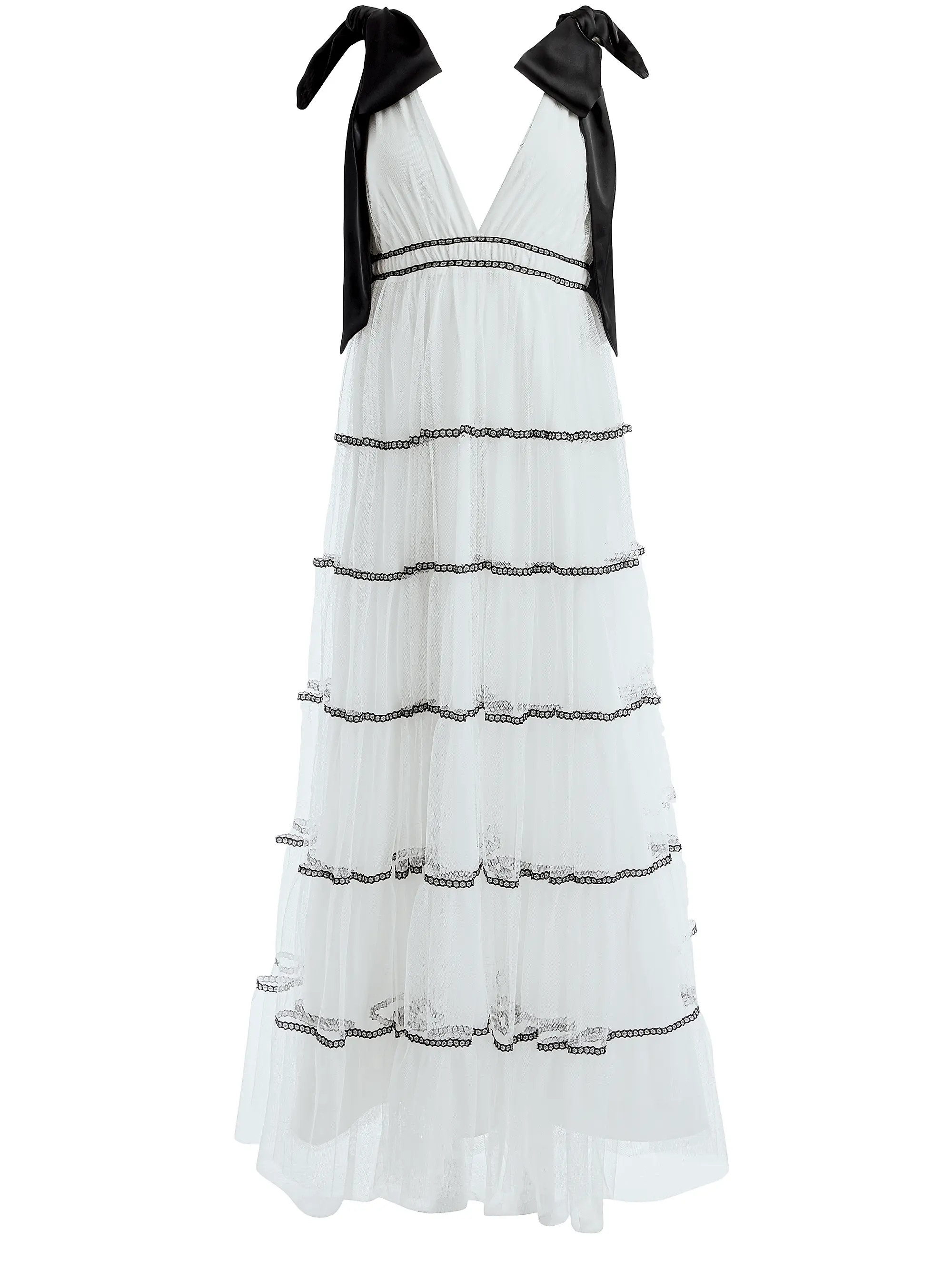 Shop Alice + Olivia Jessalyn Bow Strap Tiered Maxi Gown | Saks Fifth Avenue | Saks Fifth Avenue