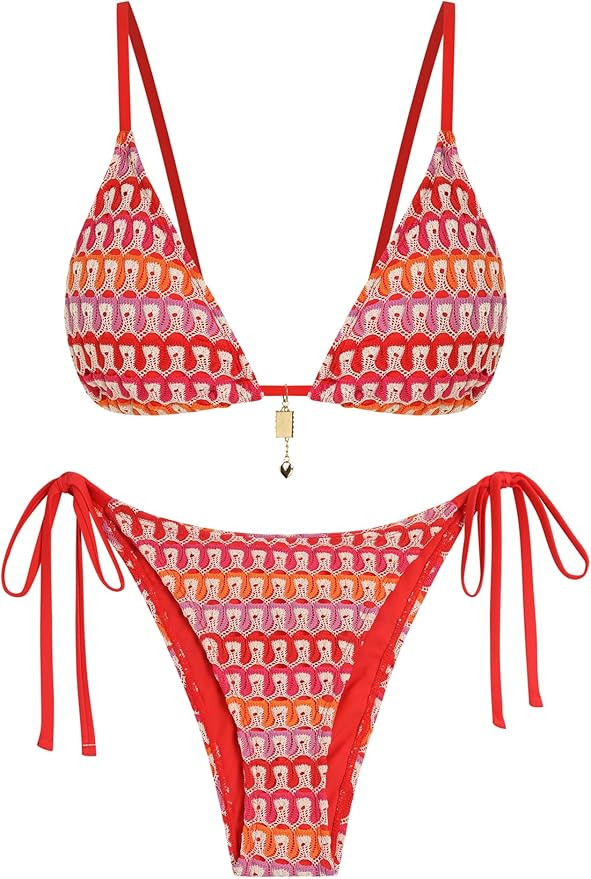 ZAFUL Crochet Bikini Sets for Women Cheeky Two Piece Bathing Suits Striped Brazilian High Cut Kni... | Amazon (US)
