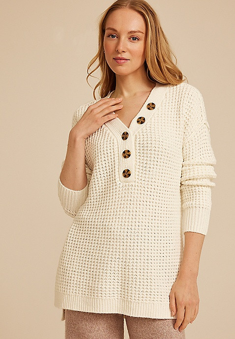 Oversized Waffle Henley Sweater | Maurices