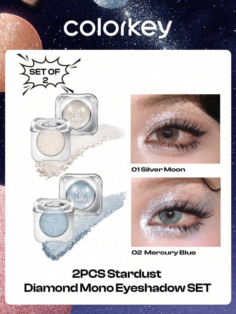 COLORKEY 2PCS Stardust Diamond Mono Eyeshadow Set,Shiny Eyeshadow Palette,Highly Pigmented,Eye Shadow,Eye Brightening,Glitter,Pearlescent Fine Shimmer,To Use Smooth Blendable Eyeshadow,High Shine Finish Non-Greasy Non-Fading Glitter Shimmer Eyeshadow | SHEIN