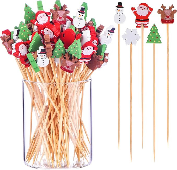 JtmyAota 100 Pack Christmas Toothpicks for Appetizers, 4.7 Inch Natural Bamboo Cocktail Picks for... | Amazon (US)