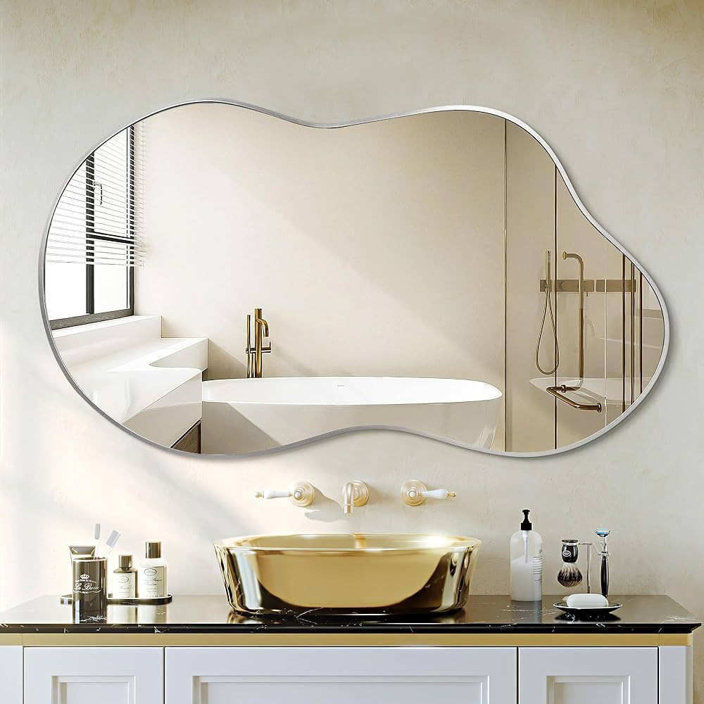 Irregular Wall Mirror - Wall Mirrors Decorative 26"x46" Silver Asymmetrical Mirror Aviation Alumi... | Amazon (US)