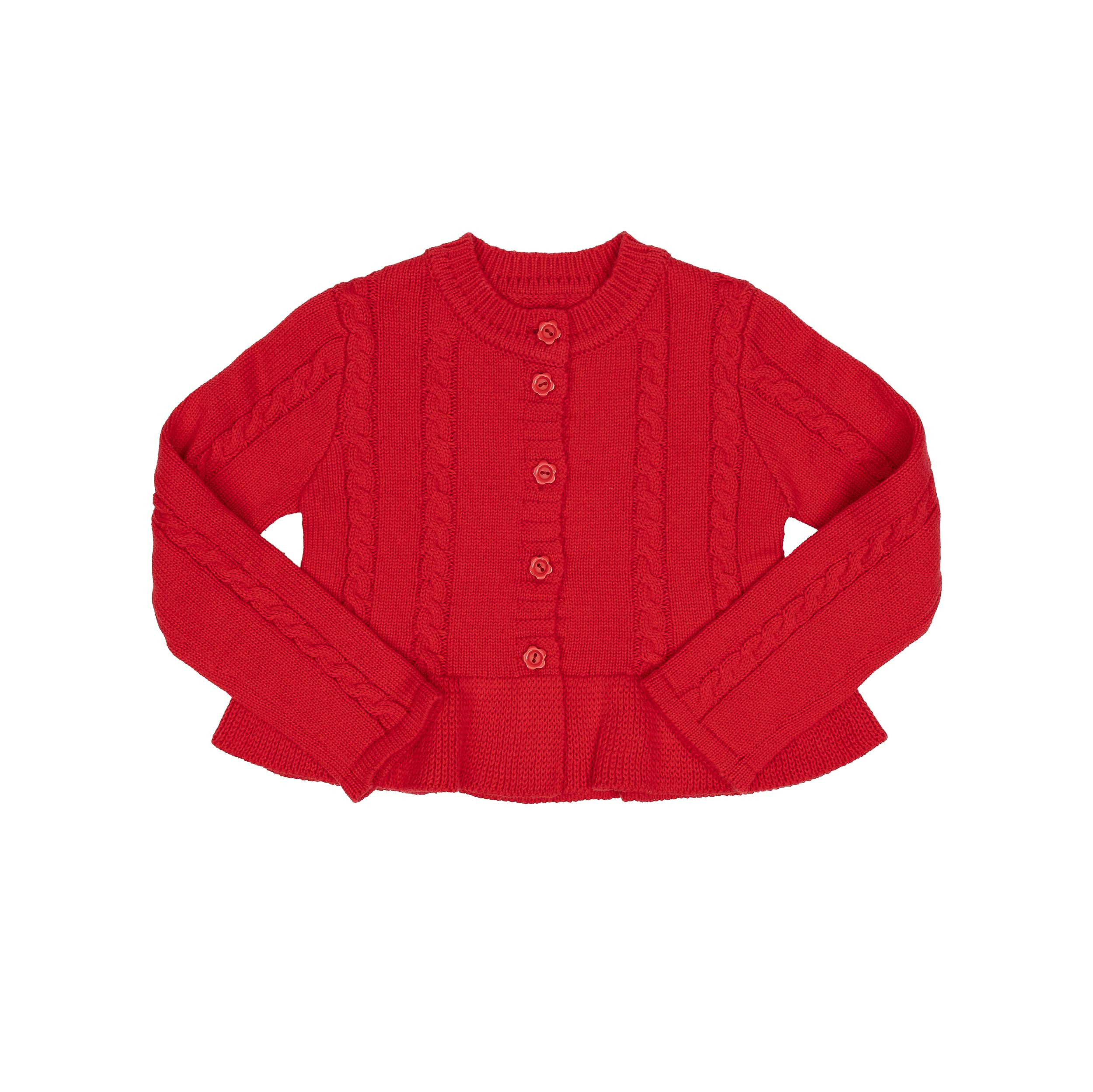 Girls Red Braided Cardigan | The Oaks Apparel Company