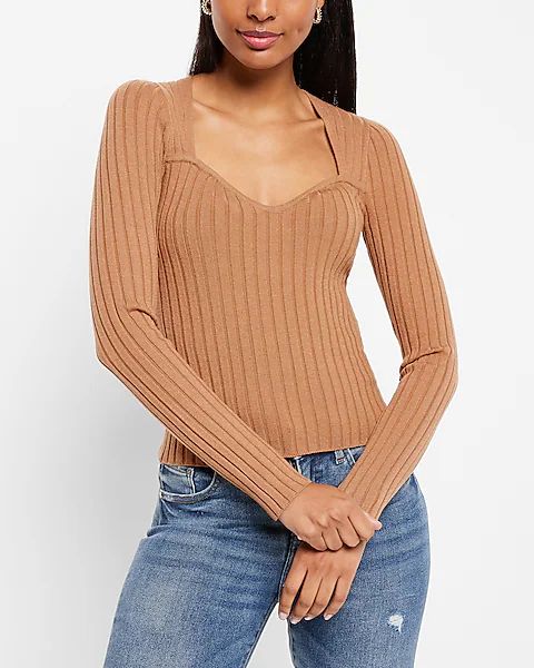 Ribbed Fitted Sweetheart Neckline Sweater | Express