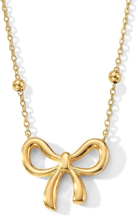 SUNNYOUTH Bow Necklace for Women Bowknot Choker Necklace 14K Gold Plated Ribbon Choker Necklaces ... | Amazon (US)