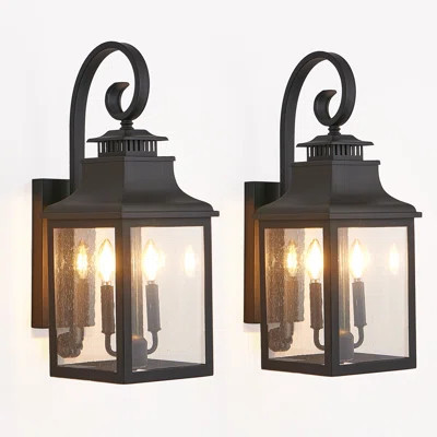 Vintage Outdoor Wall Lantern Set of 2 with Clear Seeded Glass – Weather-Resistant Exterior Lighting | Wayfair North America