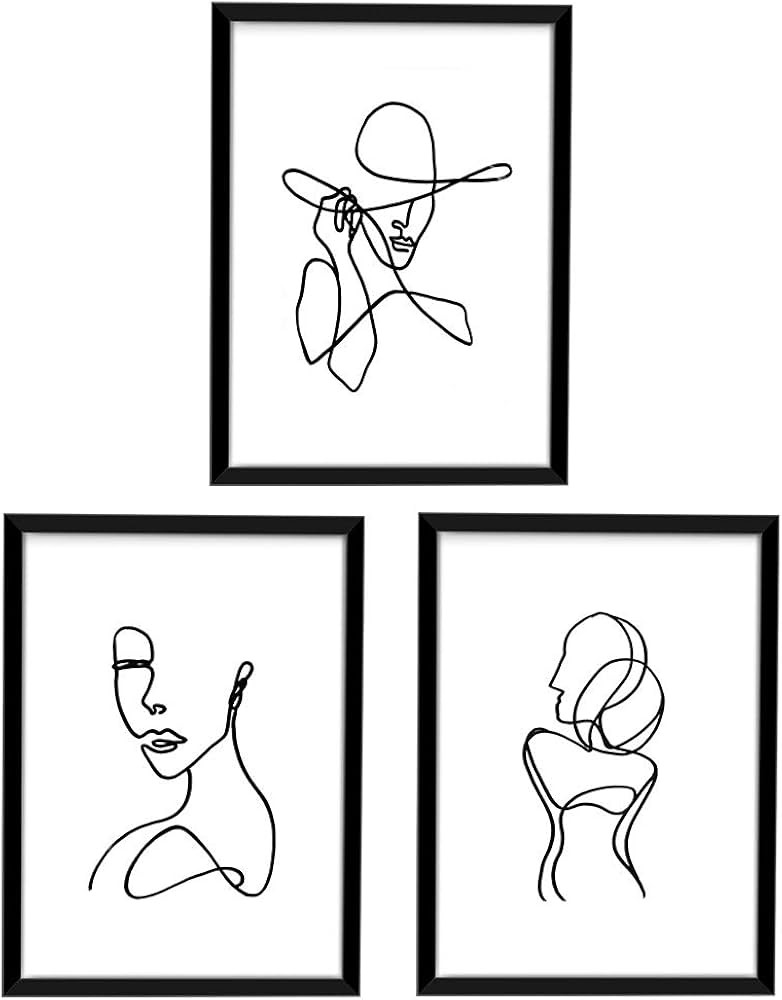 ArtbyHannah 11x14 Inch Black Framed Wall Art Set of 3 Minimalist Line Wall Art Frames for Home De... | Amazon (US)