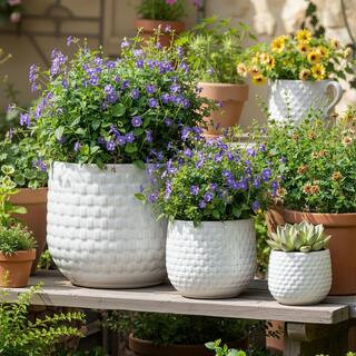 Matte White Set of 3 Mixed Size Outdoor Ceramic Plant Pots Stylish Ceramic Planters for Indoor Ou... | The Home Depot