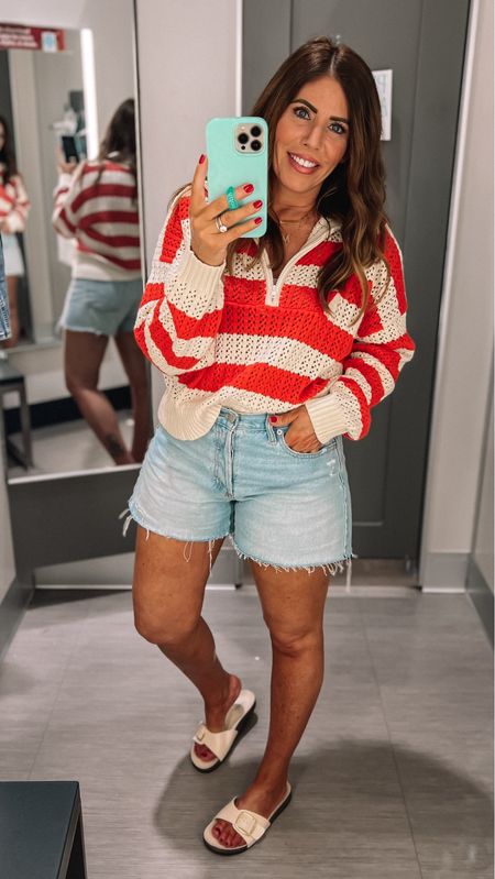 Target Outfit for spring & summer

Striped quarter zip open knit sweater. It Comes in  two colors. I sized up to a large for an oversized fit.

Shorts are a mid rise, baggy fit. They fit just like my madewell perfect vintage shorts. Only $25


Sandals are a Birkenstock look for less. Only $25



#LTKfindsunder50 #LTKstyletip #LTKover40