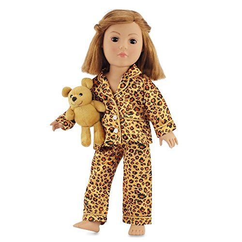 18 Inch Doll Clothes Satin Feel Cheetah Pajamas with Teddy Bear | Fits 18" American Girl Dolls | Gif | Amazon (US)