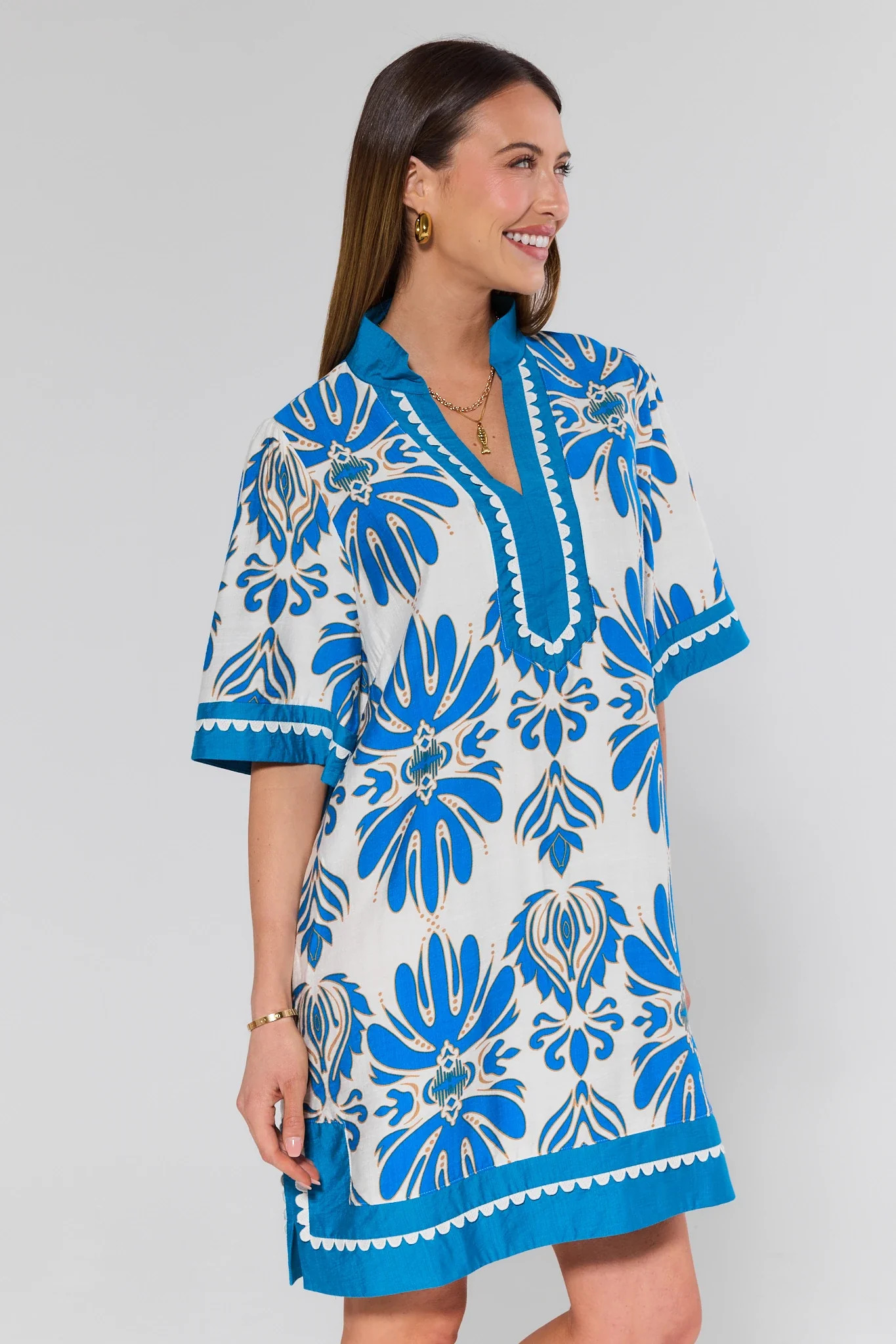 Hillary Blue Printed Tunic Dress | Avara
