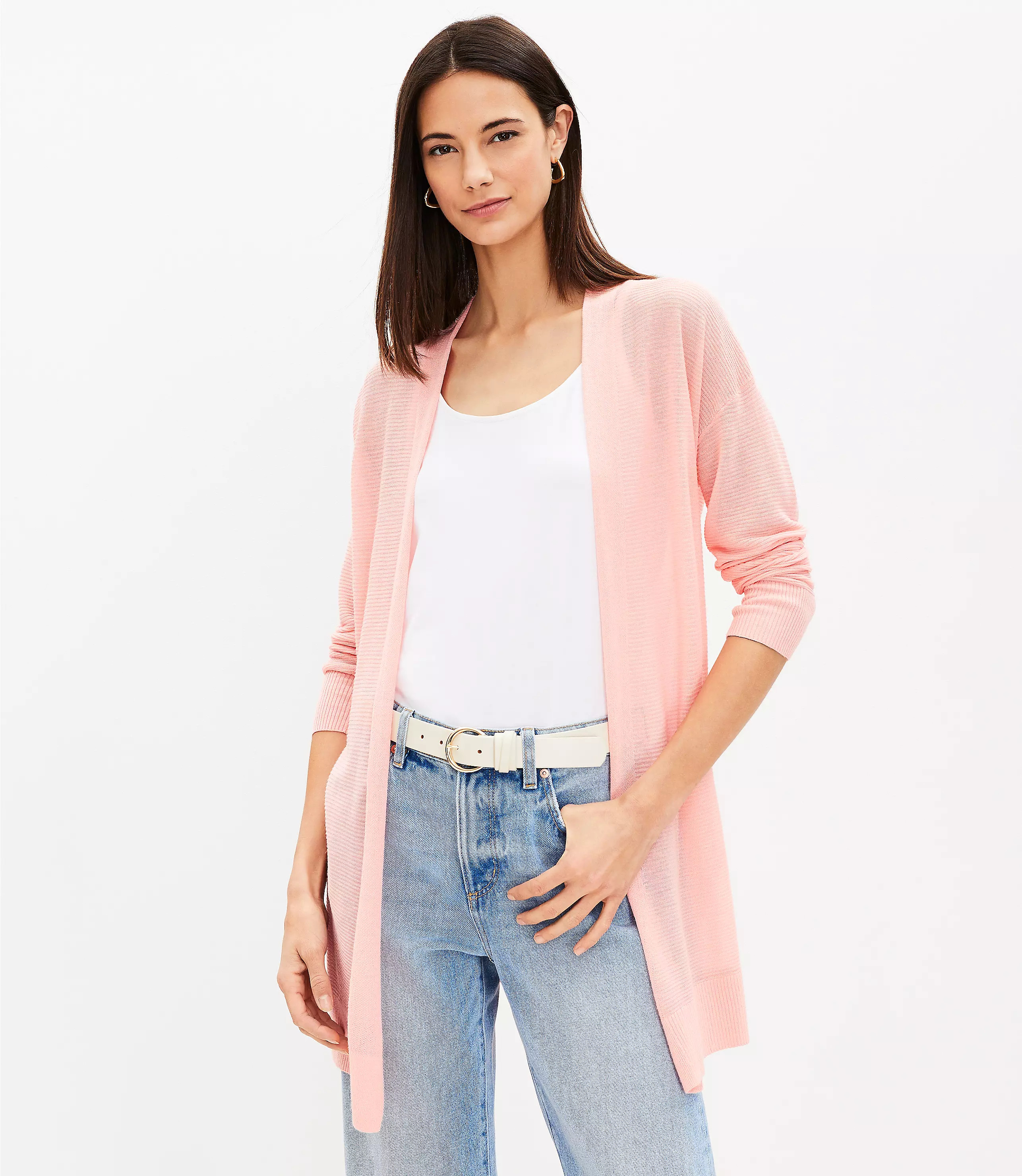 Slub Long Open Cardigan | LOFT