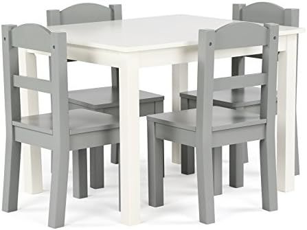 Amazon.com: Humble Crew, White/Grey Kids Wood Table and 4 Chairs Set : Home & Kitchen | Amazon (US)