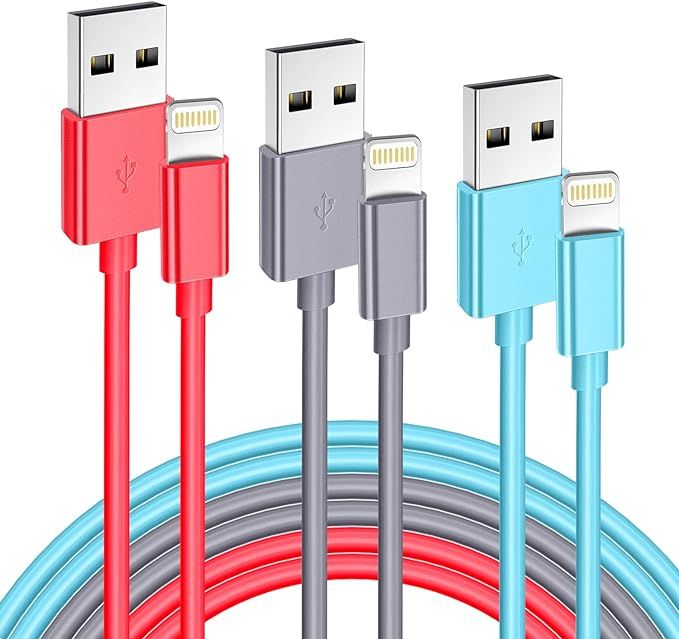 Jeercor Colorful iPhone Charger, MFI Certified Lightning Cable 3PACK 10FT High Speed Data Sync Tr... | Amazon (US)