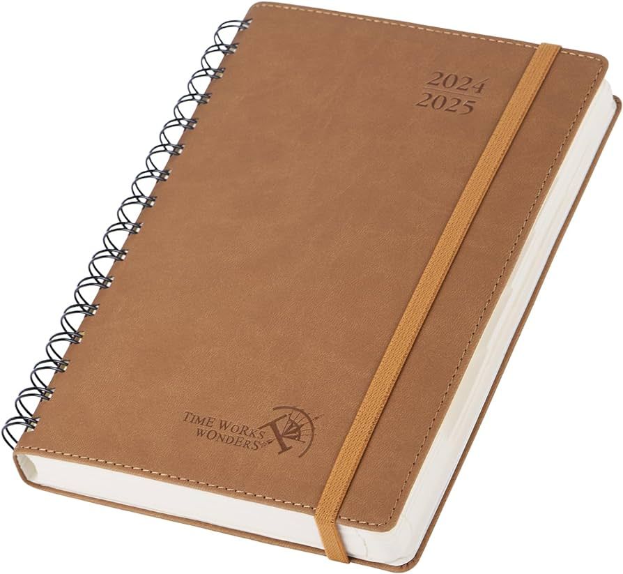 POPRUN Daily Planner 2024-2025 One Page per Day with Spiral Bound Leather Hardcover - Academic Ye... | Amazon (US)