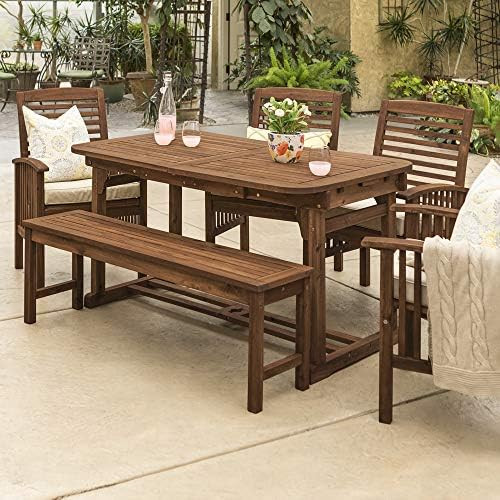 Walker Edison Maui Modern 6 Piece Solid Acacia Wood Slatted Outdoor Dining Set, Set of 6, Dark Br... | Amazon (US)