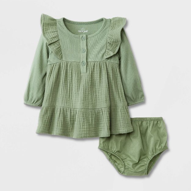 Baby Girls' Gauze Long Sleeve Dress - Cat & Jack™ Sage Green | Target