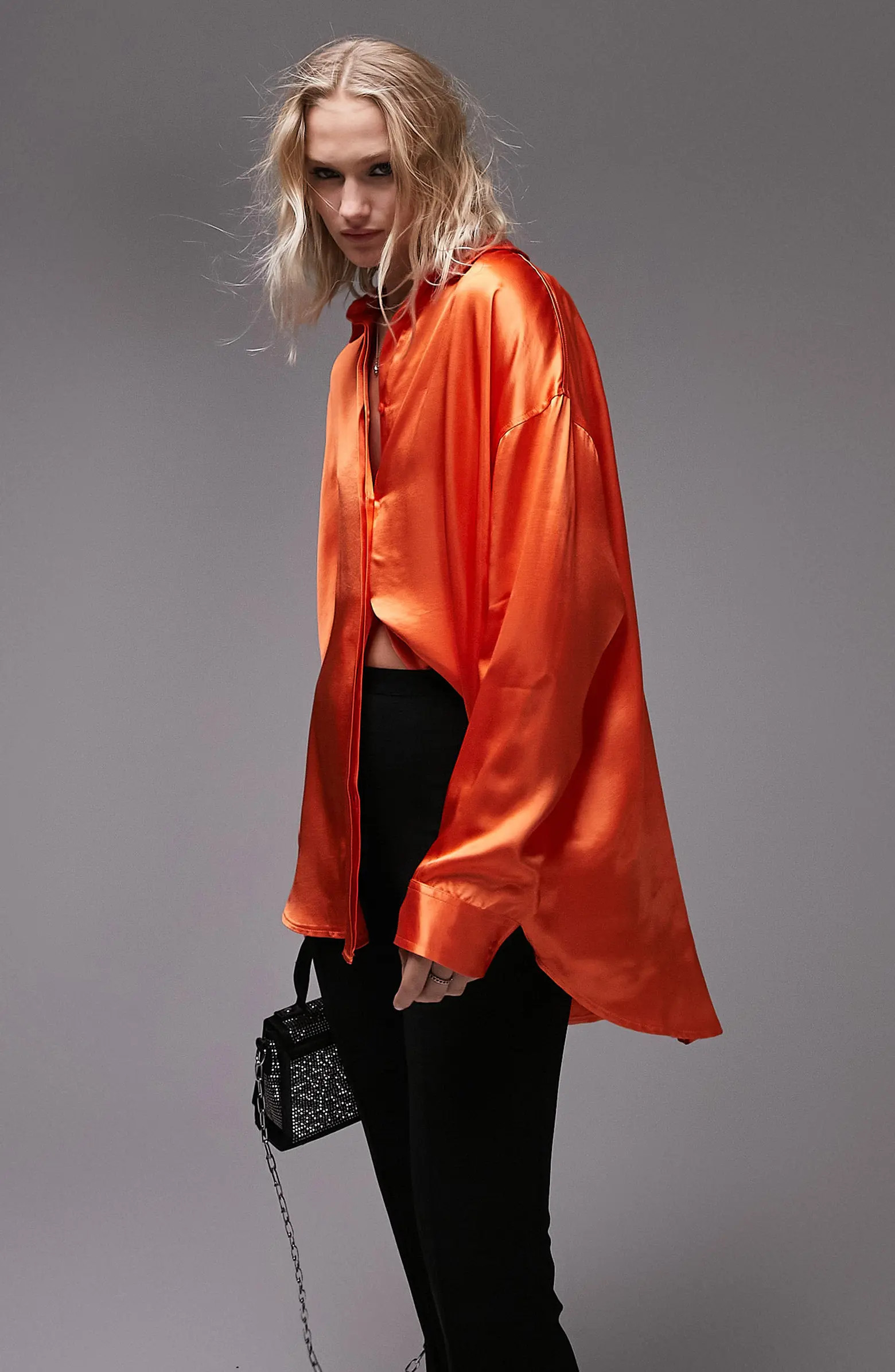 Topshop Oversize Satin Button-Up Shirt | Nordstrom | Nordstrom