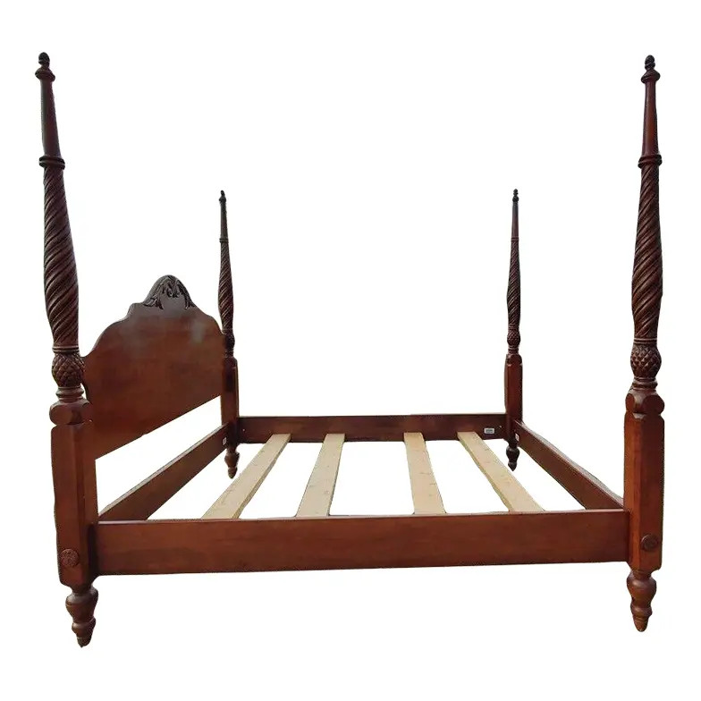 Ethan Allen British Classics Queen Plantation Bed 29-5650 Cinnabar Finish 260 | Chairish