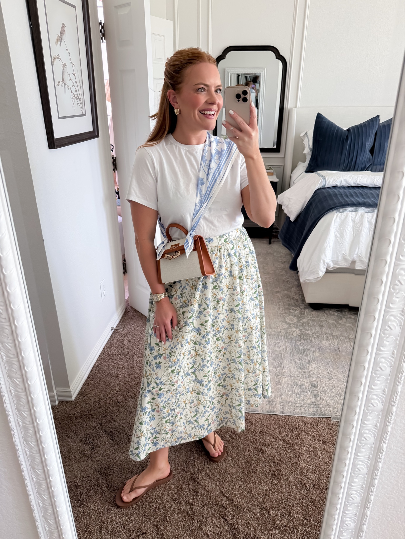Easy, everyday mom outfit that still feels put together 🤍

Outfit formula: graphic/neutral tee + printed midi skirt + scarf + sandals

Fit notes:
• Skirt: true to size, flowy waistband with room (bump & postpartum friendly)
• Tee: slightly relaxed fit, size up if you want a looser drape
• Sandals: true to size, super comfortable for all-day wear

Perfect for: casual work days, errands, travel days

Everything linked in this LTK post ✨

#LTKgrwm #LTKmomlife #LTKMothersDay