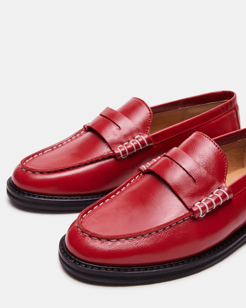 MADISON Red Leather Penny Loafer | Women's Loafers | Steve Madden (US)