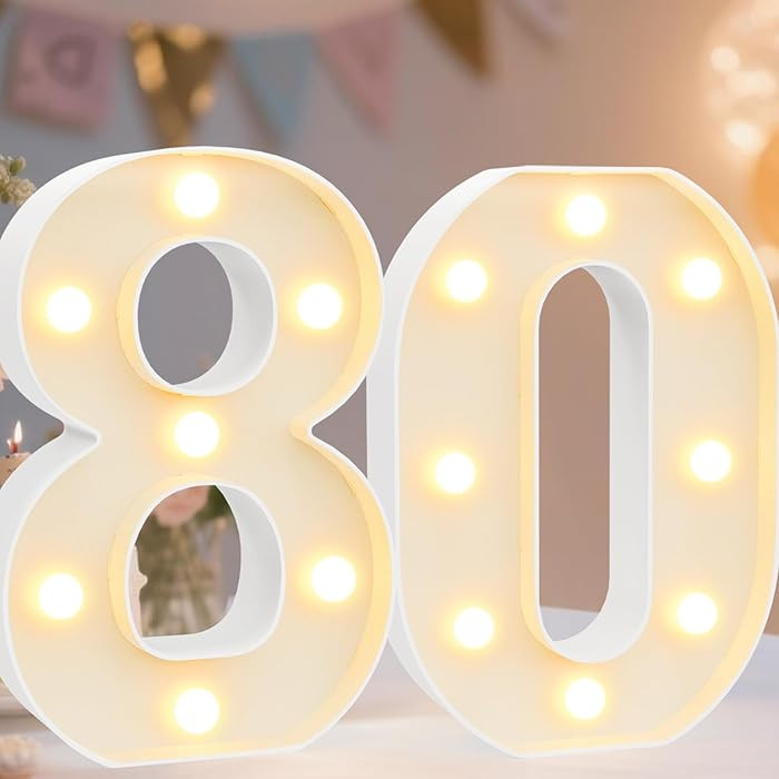 Pooqla Decorative LED Light Up Number Letters, White Plastic Marquee Number Lights Sign for 80th ... | Amazon (US)