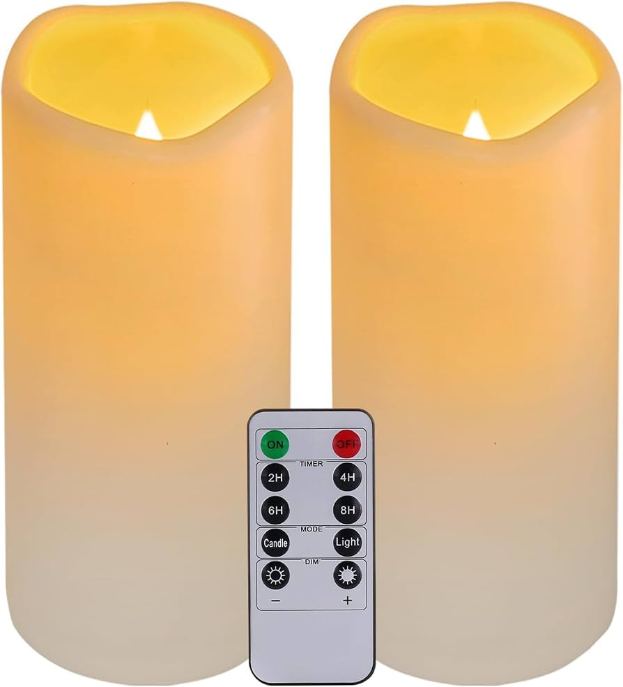 Flickering Flameless LED Candles with 10-Key Remote & Timer, Waterproof Outdoor Indoor f Battery ... | Amazon (US)