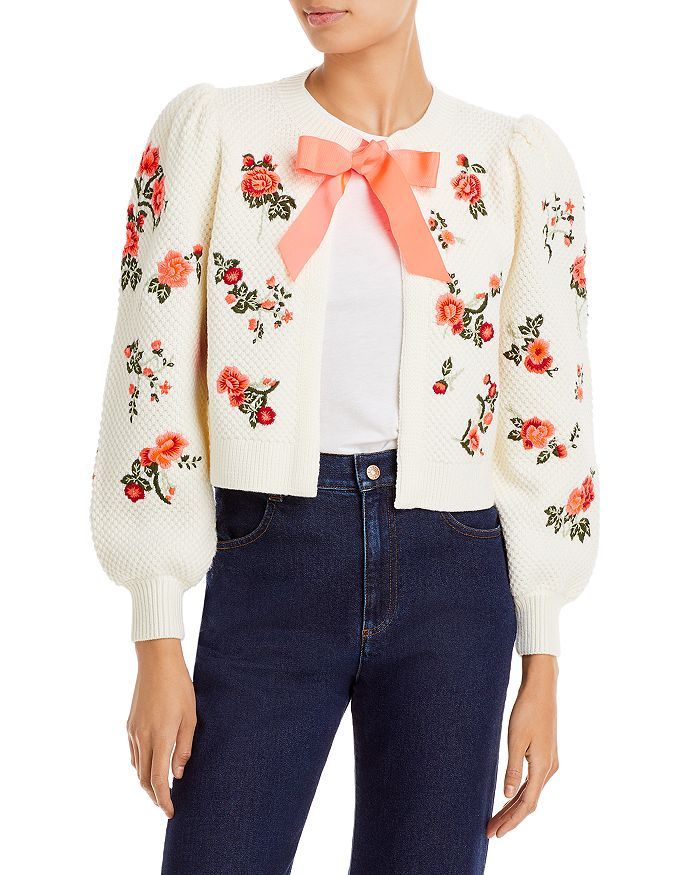 Kitty Puff Sleeve Embroidered Cardigan | Bloomingdale's (US)