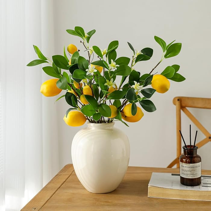 2 Bunches Artificial Lemons Branches, 16 Heads Fake Lemon Branches with Lemons for Vase, Realisti... | Amazon (US)