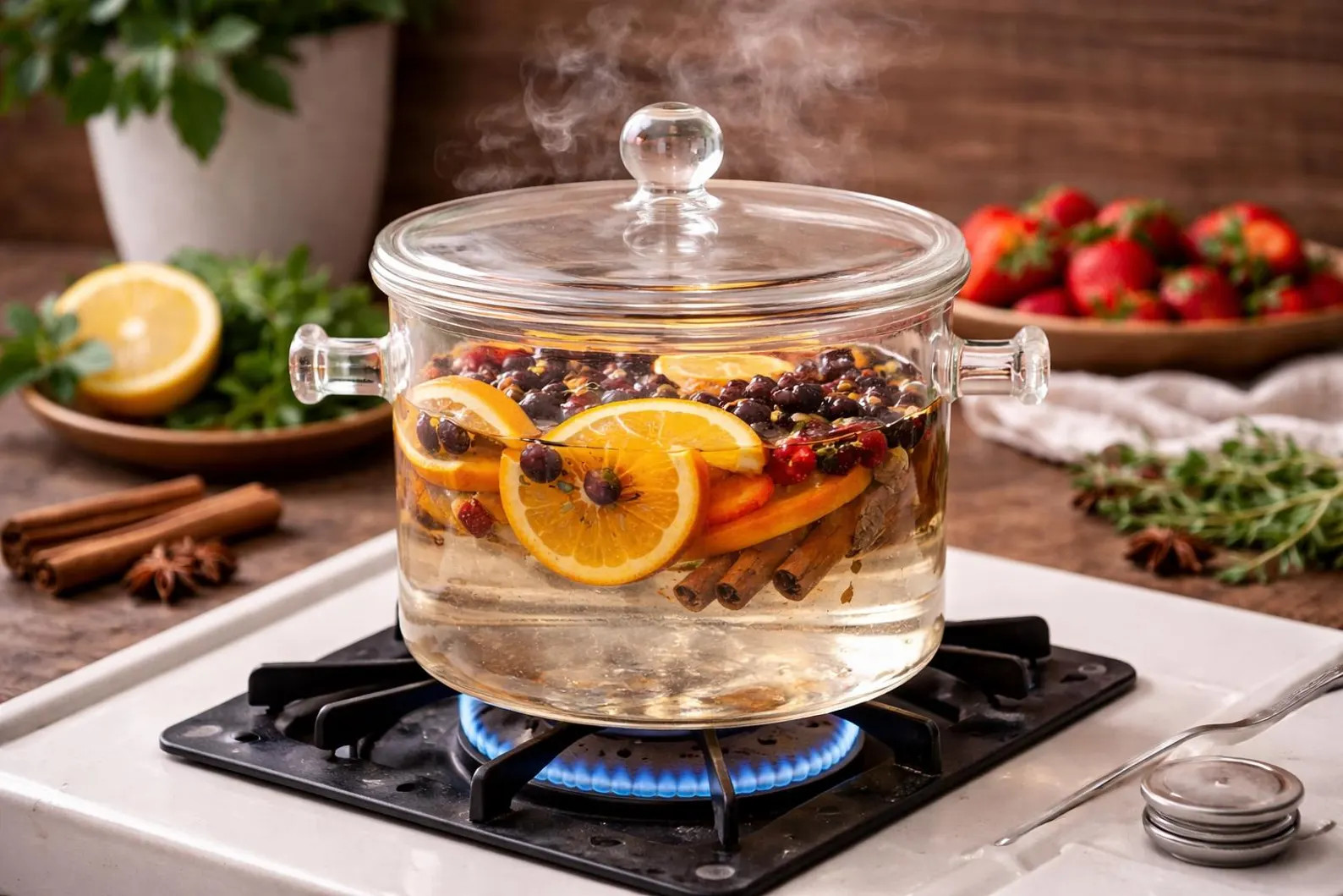 Clear Glass Simmer Pot with Lid | Stovetop Potpourri Warmer, Home Fragrance Kitchen Decor | Etsy (Global)