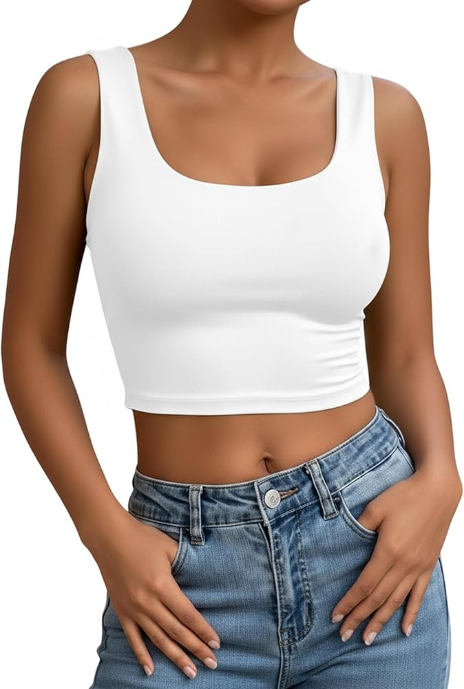 Women's Cotton U Neck Crop Top Sleeveless Shirt, Ribbed Slim Fit Breathable Daily Casual Basic Ta... | Amazon (US)